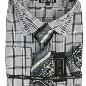 LUEL Homme Men's Gray Black Silver Dress Shirt Combo Pack Size 20.5 36/37